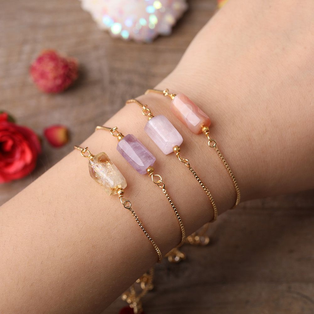 New Multiple Prismatic Stone Metal Chain Bracelet Adjustable Women Bracelet