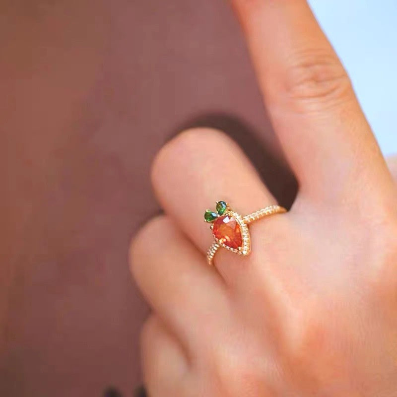 Carrot Ring Female Cute Opening Micro-inlaid Jewelry