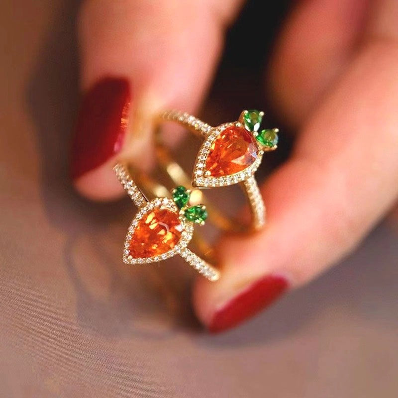 Carrot Ring Female Cute Opening Micro-inlaid Jewelry