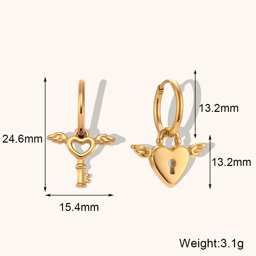 Asymmetric Heart Key Wings Earrings