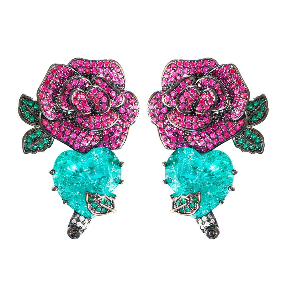 Heart Zircon Colored Treasure Earrings