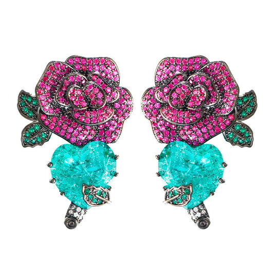 Heart Zircon Colored Treasure Earrings