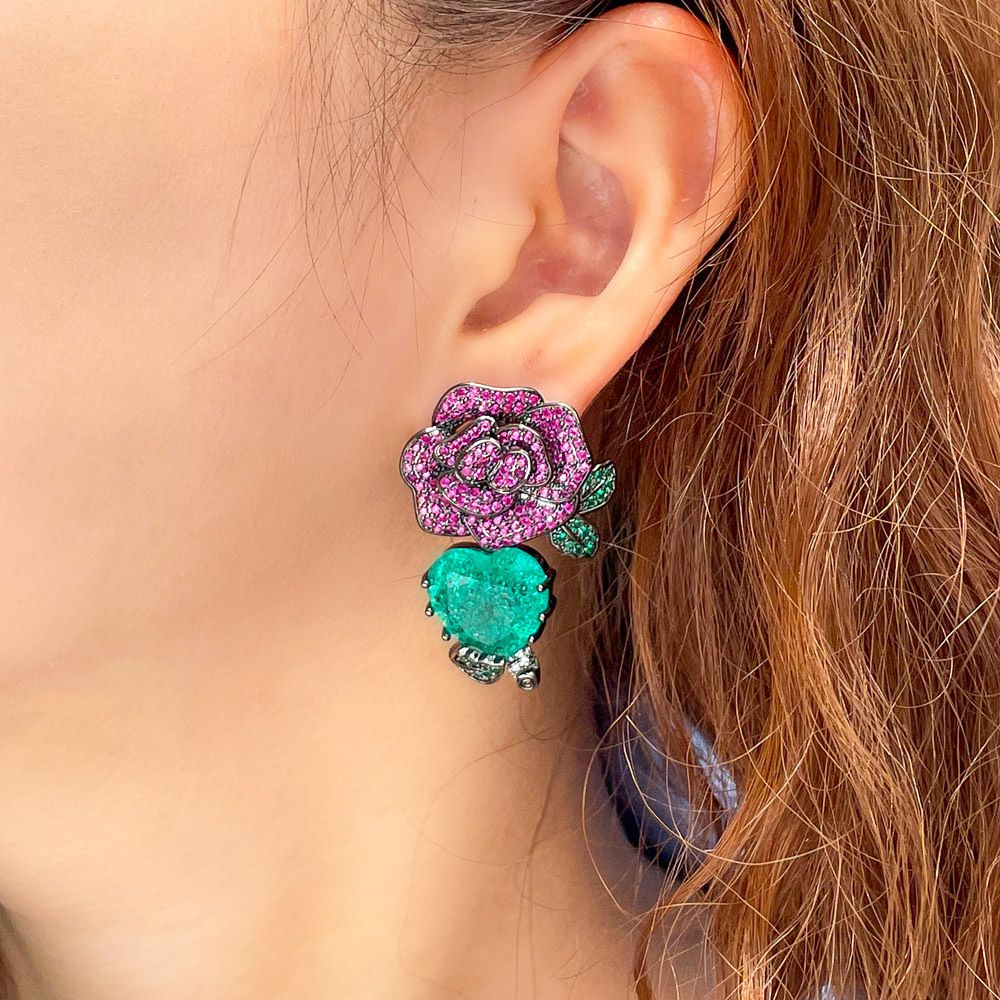 Heart Zircon Colored Treasure Earrings