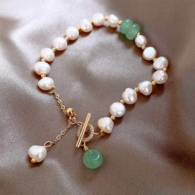 Real Gold Electroplating Baroque Freshwater Pearl Design Buckle Bracelet Ins Girlfriends Hand Jewelry Simple Temperament Jewelry Wholesale