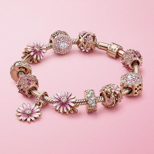 Rose Gold Garden Daisy Series European Bead Bracelet 521 Valentine's Day Gift For Girlfriend