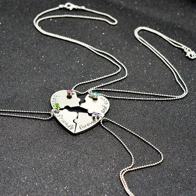 4pcs/set BFF Friend Necklace Heart Shape Puzzle Hand Stamped Friendship