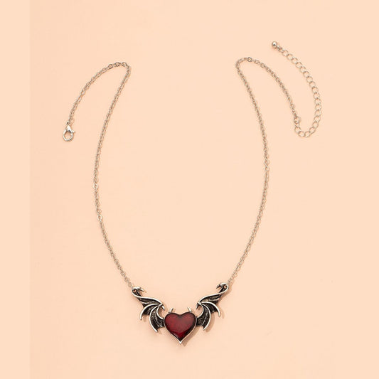 Devil Wings Necklace Punk Hip Hop Metal Heart Pendant