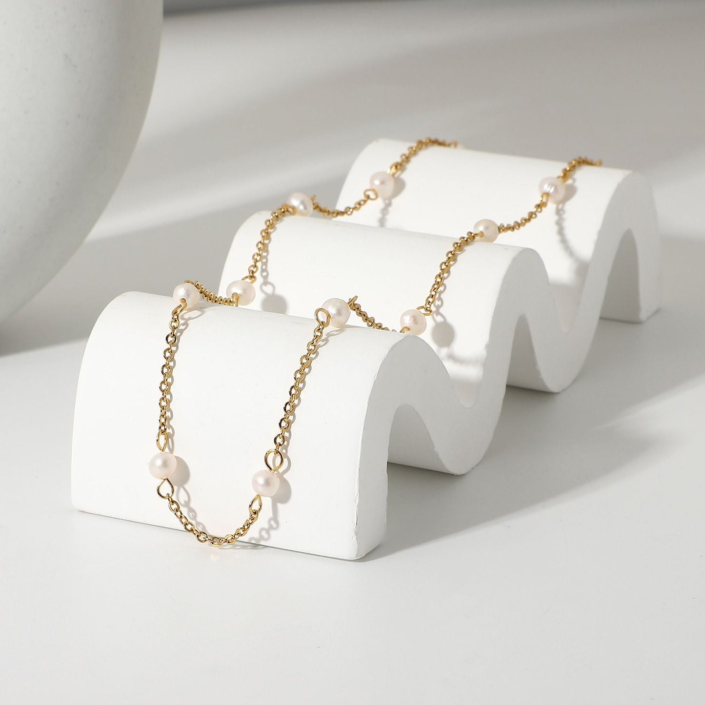 Pearl Necklace 18k Gold Plated Stainless Steel Chain Natural Freshwater Pearl Neck Neck Chain Women
