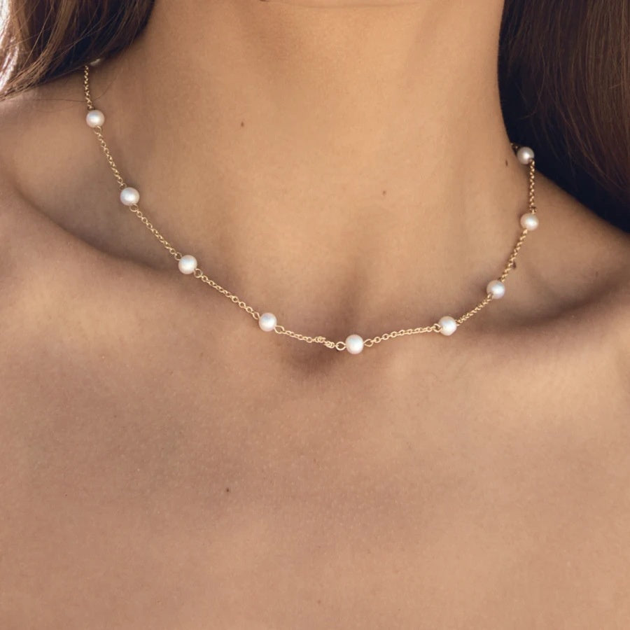 Pearl Necklace 18k Gold Plated Stainless Steel Chain Natural Freshwater Pearl Neck Neck Chain Women