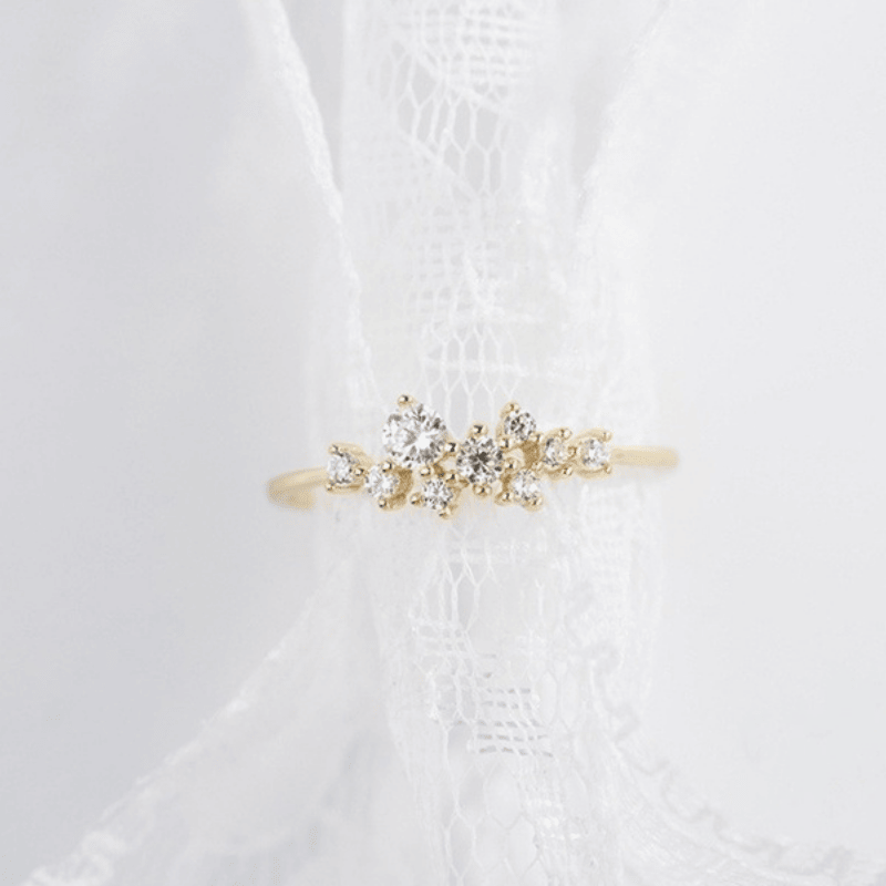Simple 14K Gold Plated Inlaid Zircon Ring Stackable Ladies Jewelry Accessories