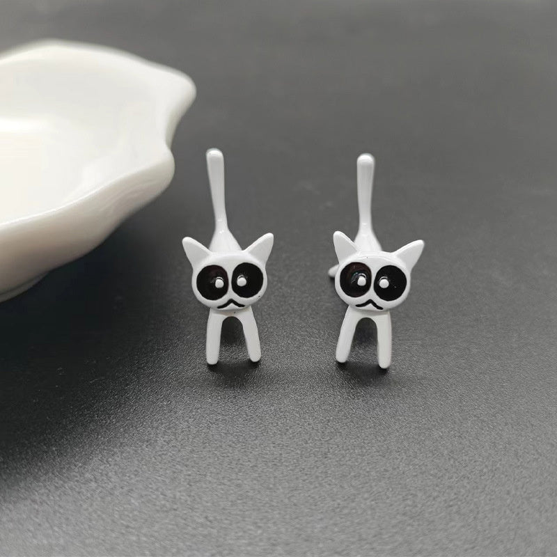 Cute Black Cat Front And Back Stud Earrings For Women Girls Creative Gift 1Pair