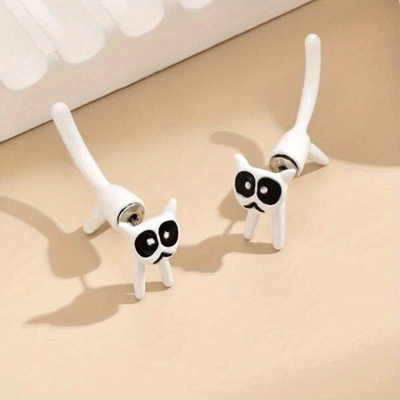 Cute Black Cat Front And Back Stud Earrings For Women Girls Creative Gift 1Pair