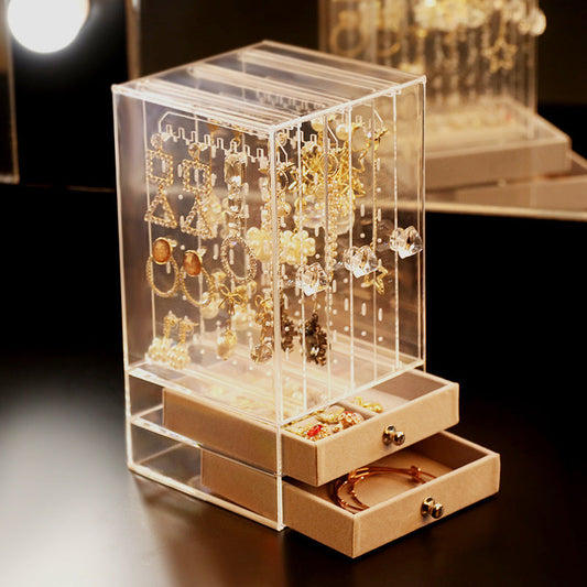 Women Portable Necklace Bracelet Organizer Case Earrings Ring Display Stand Shelf Dustproof Acrylic Jewelry Storage Box Drawer