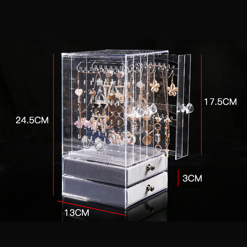 Women Portable Necklace Bracelet Organizer Case Earrings Ring Display Stand Shelf Dustproof Acrylic Jewelry Storage Box Drawer