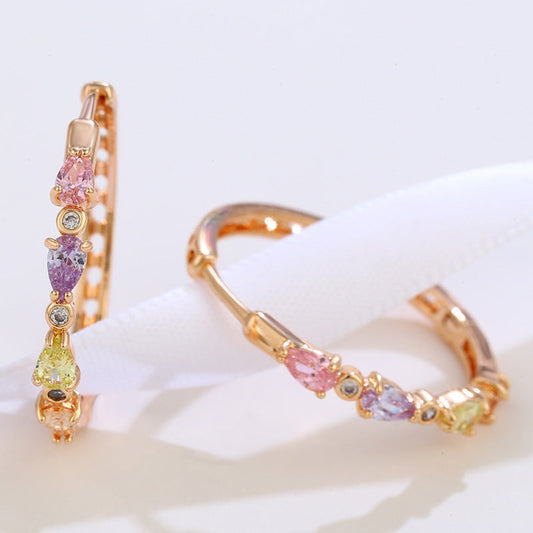 Coloured faux gemstones Large hoop earrings 18K gold plated European and American exaggerated earrings