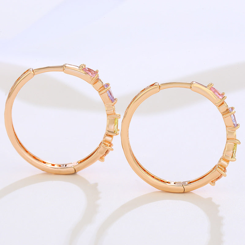 Coloured faux gemstones Large hoop earrings 18K gold plated European and American exaggerated earrings
