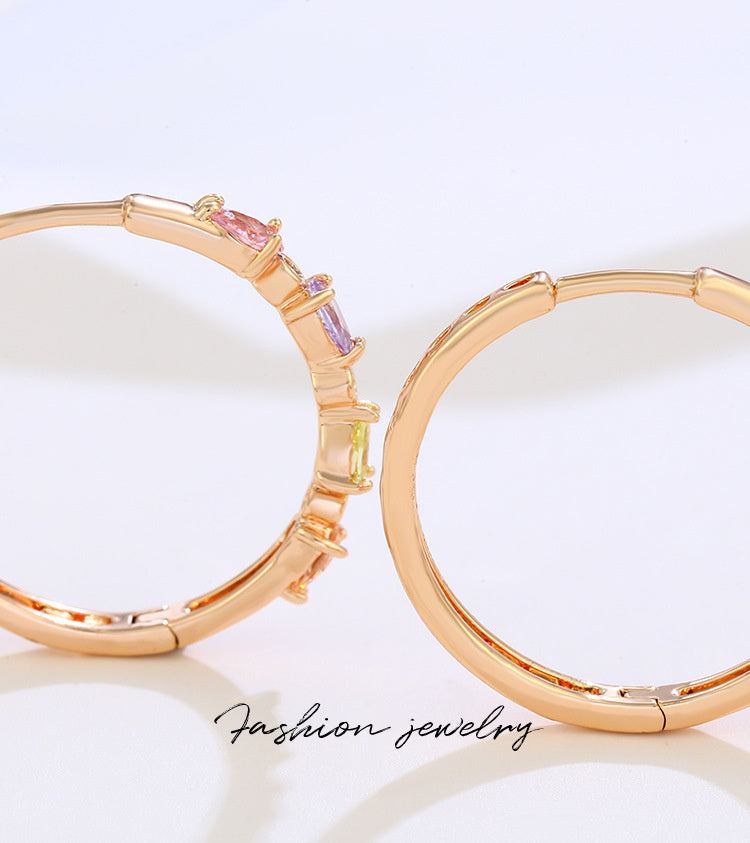 Coloured faux gemstones Large hoop earrings 18K gold plated European and American exaggerated earrings