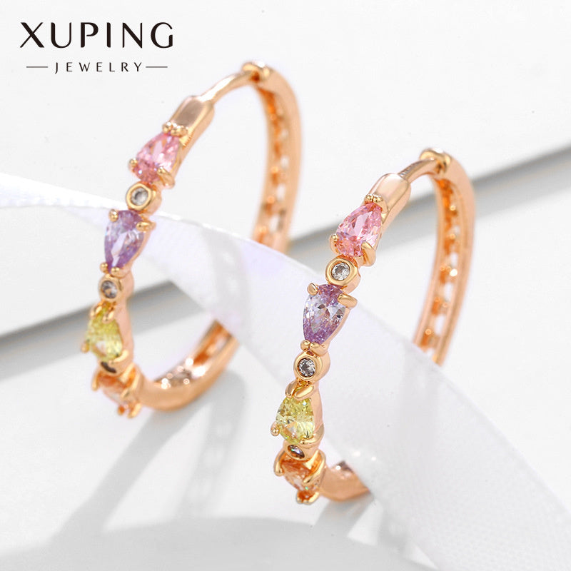 Coloured faux gemstones Large hoop earrings 18K gold plated European and American exaggerated earrings