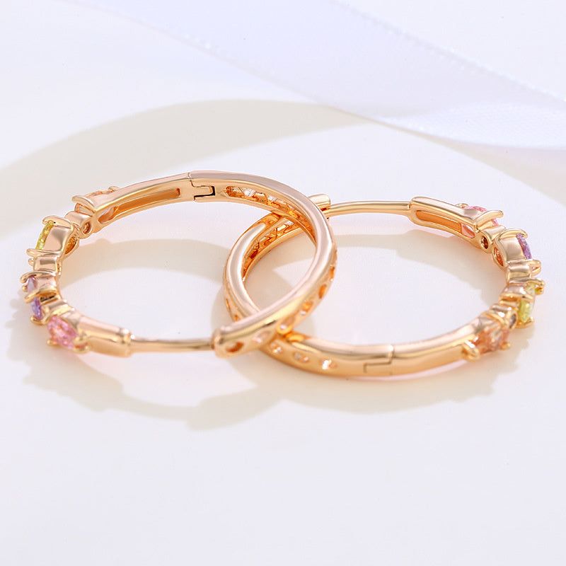 Coloured faux gemstones Large hoop earrings 18K gold plated European and American exaggerated earrings