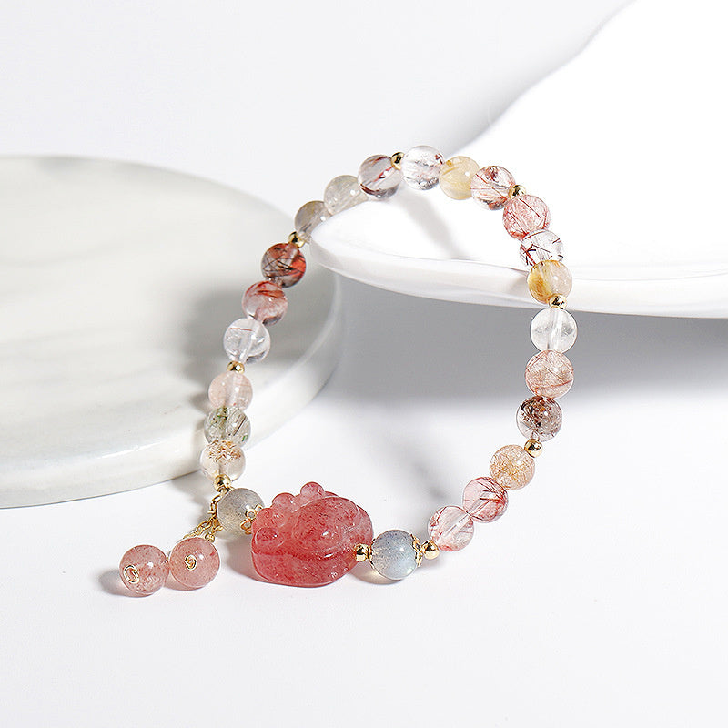Badu Natural Crystal Bracelet Niche Color Hair Crystal Tassel Bracelet Strawberry Crystal