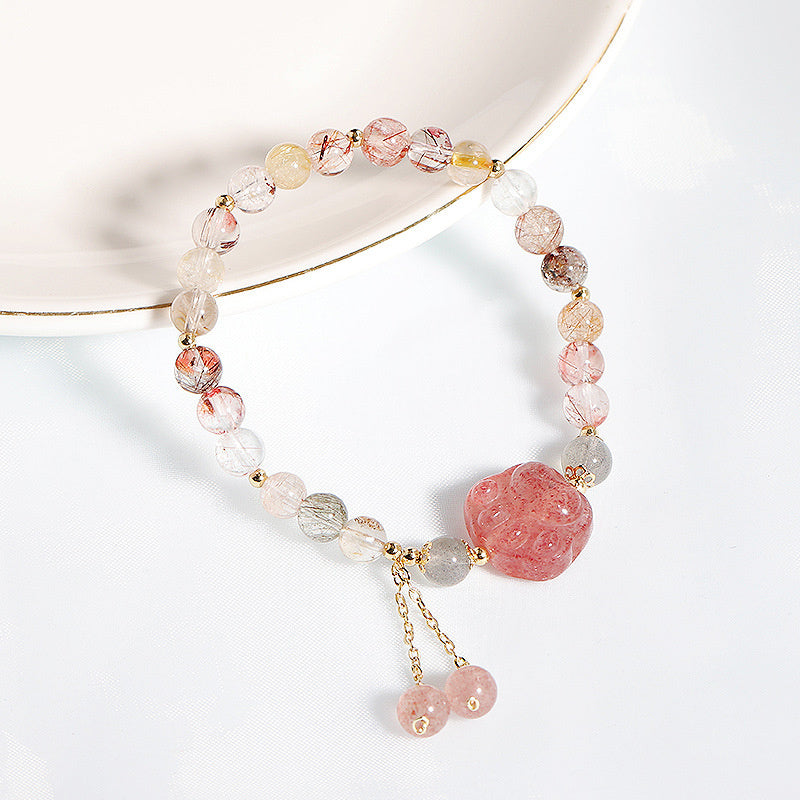 Badu Natural Crystal Bracelet Niche Color Hair Crystal Tassel Bracelet Strawberry Crystal